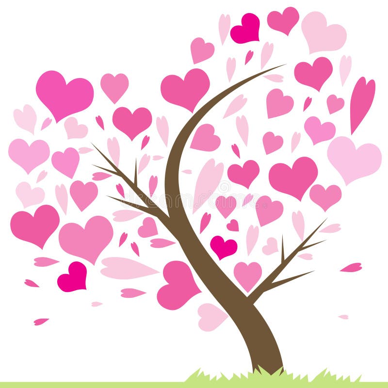 Tree of Love. Beautiful abstract love tree with hearts. Heart tree, greeting card illustration. Valentine tree, love, leaf from hearts stock illustration