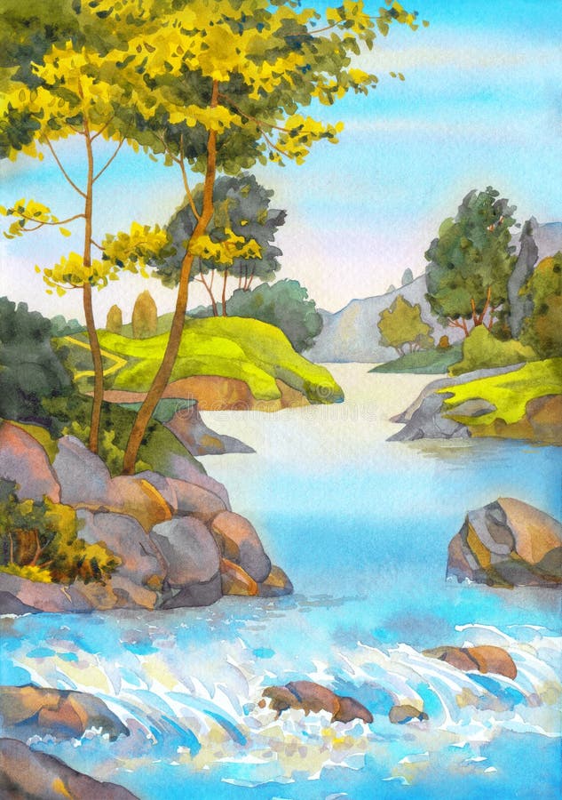 Colorato vibrante dipinto a mano acquerello superficiale su bianco sfondo spazio sul blu paradiso.