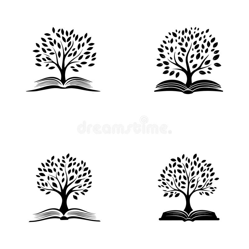 Tree with an open book clean simple icon vector stock illustration