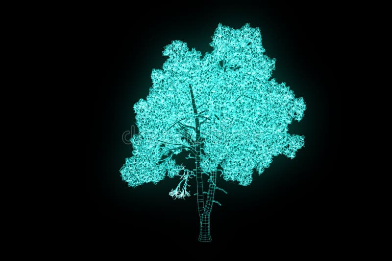 Tree Plant In Wireframe Hologram Style. Nice 3D Rendering