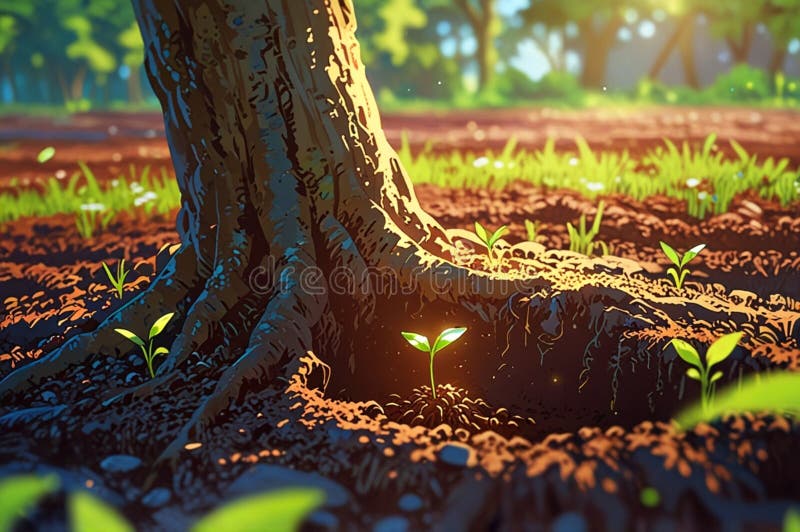 Tree planting and growing for a sustainable and greenish environment royalty free illustration