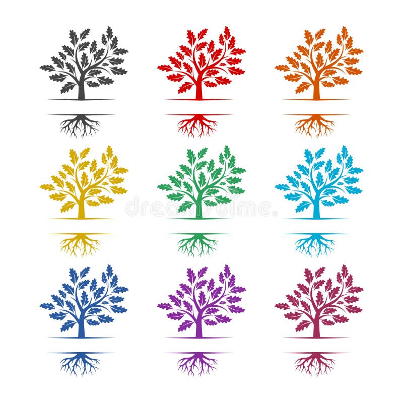 Tree with Roots icon, color set royalty free illustration