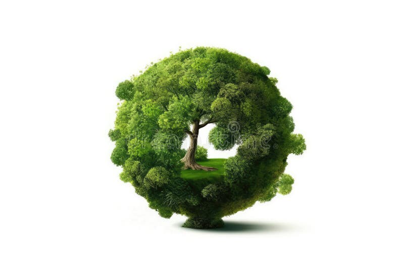 Tree In The Shape Of Green Planet On White Background. The Concept Of Protecting The Environment And Nature. Generative AI royalty free illustration