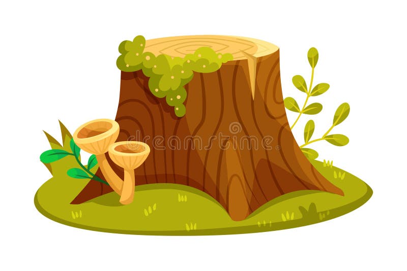 Tree Stump on Green Lawn as Landscape Element Vector Illustration royalty free illustration