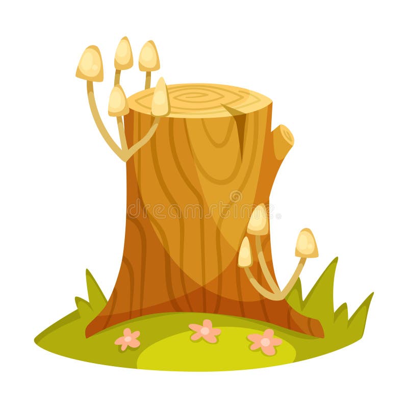 Tree Stump on Green Lawn as Landscape Element Vector Illustration royalty free illustration