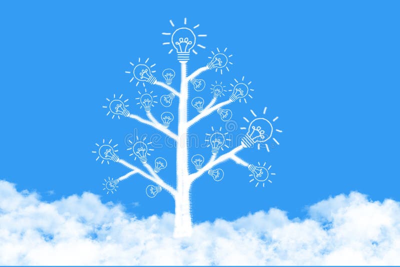 Tree think bulb cloud shaped on blue sky vector illustration