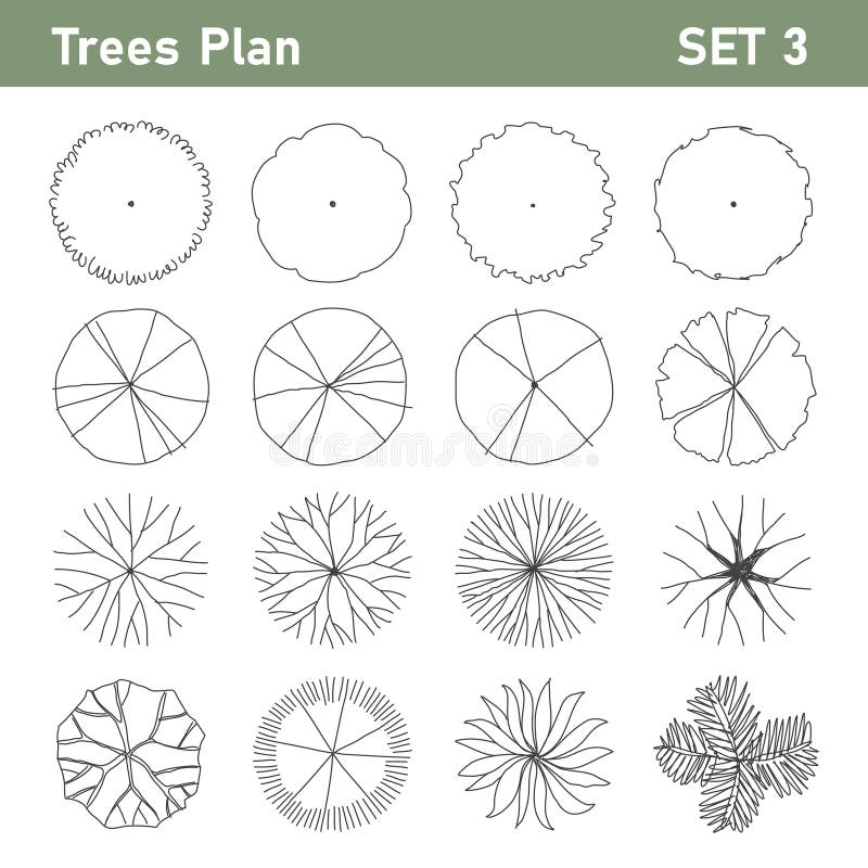 Tree plan top view for landscape set 1 stock illustration