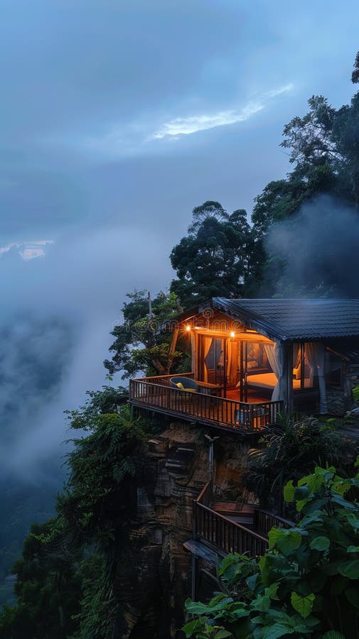 Hotelul Treehouse stă sus deasupra norilor stock photo