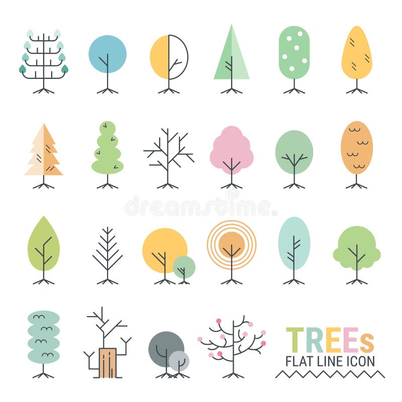 Trees - Flat Line Icons with Simple Geometric Shapes Stock Vector -  Illustration of abstract, ecology: 178626207
