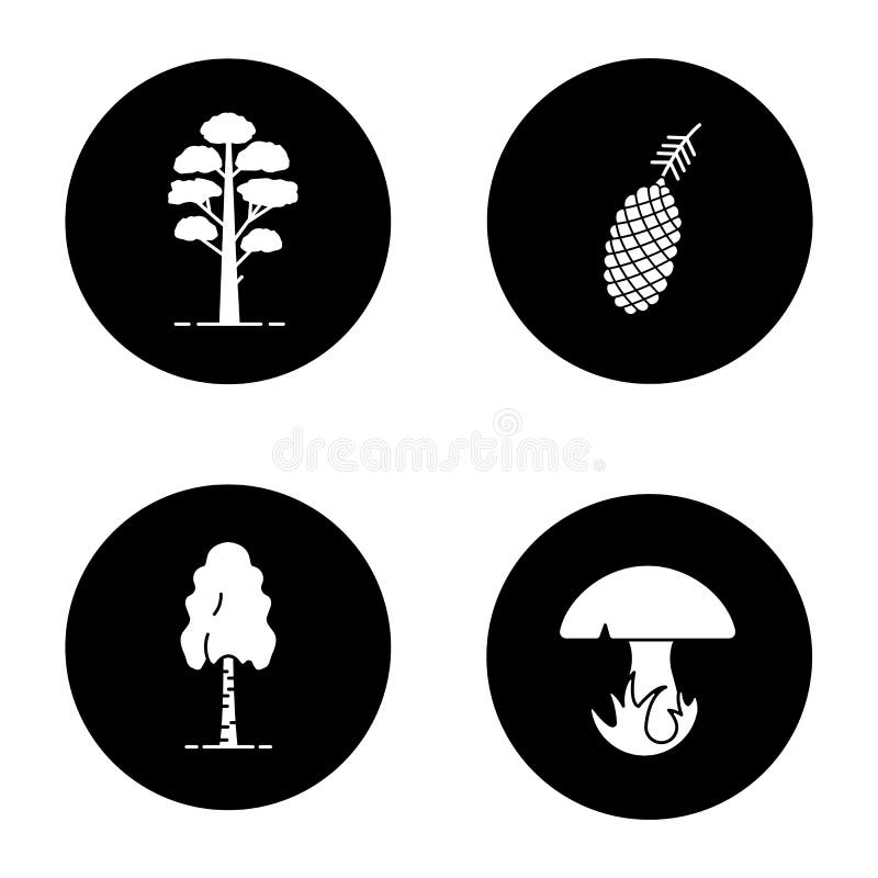 Trees glyph icons set vector illustration