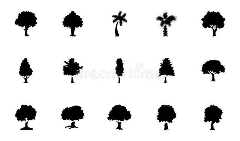 Trees Glyph Vector Icons Pack stock illustration
