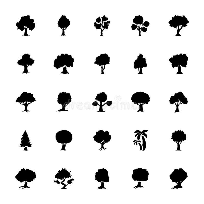 Trees Glyph Vector Icons Set stock illustration