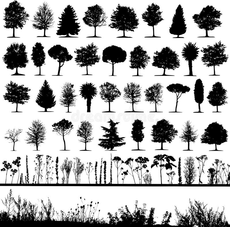 Stromy, tráva, rostlina, vektorové izolovaných na bílém pozadí.