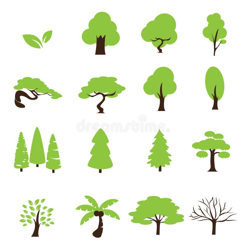 Trees Icon Set Stock Vector Illustration Of Lush Trees