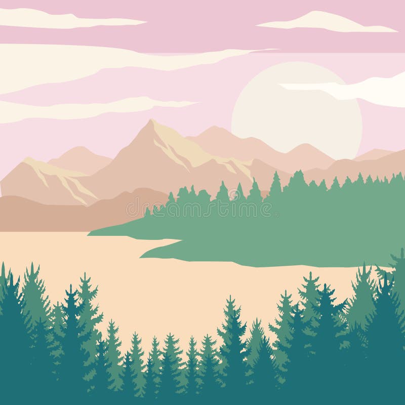 Trees and lake vector illustration