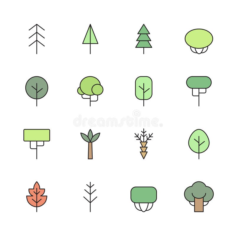 Trees outline multicolored vector icons set. Modern minimalistic design. vector illustration