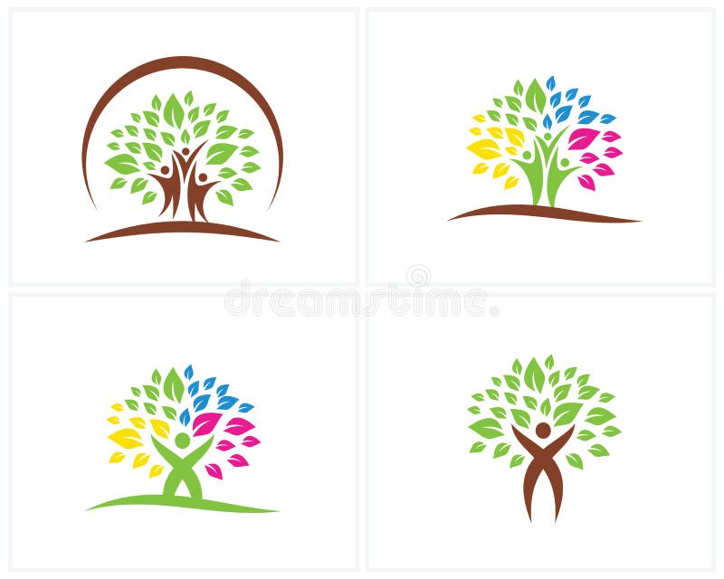 Set of Trees with People logo design template, Movement logo design Vector