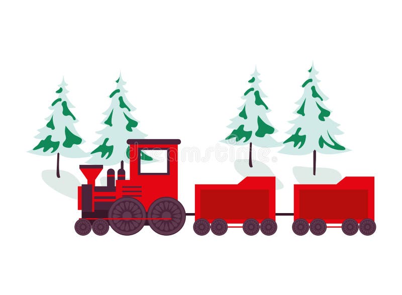 Trees pines with snow and train stock illustration
