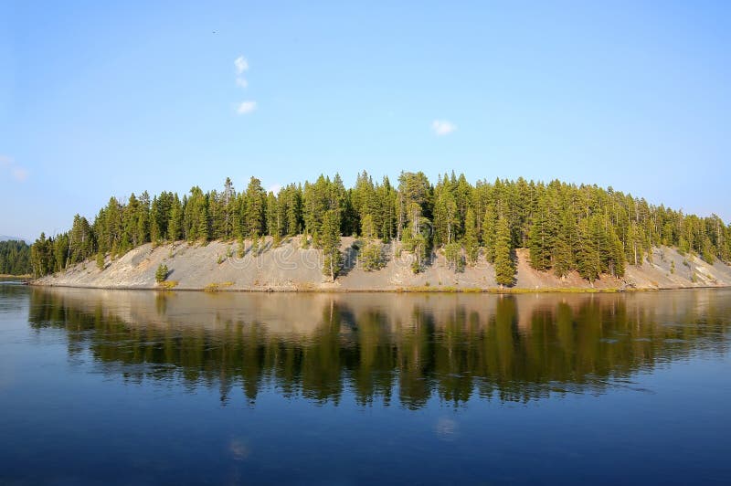 Trees reflecting in Yellowstone Lake royalty free stock photography Trees reflecting in Yellowstone Lake royalty free stock photography