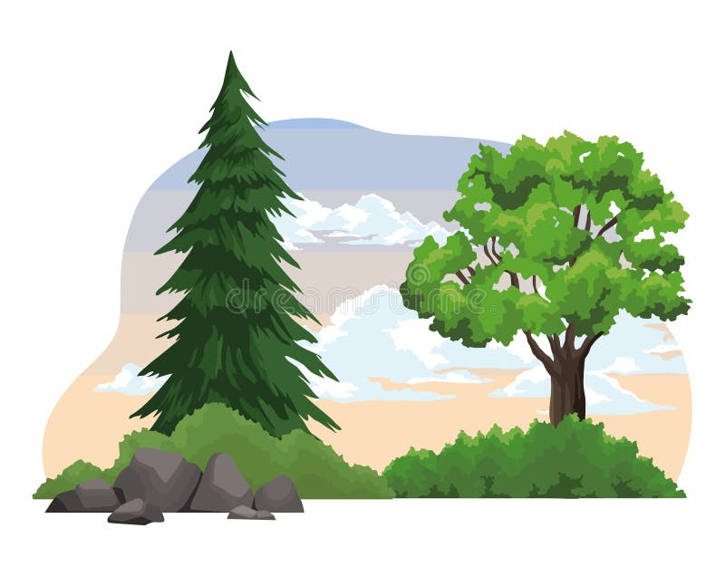Trees in wanderlust scene stock illustration