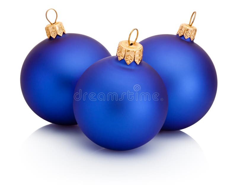 Trei bile albastre de Crăciun izolate pe fond alb royalty free stock photography