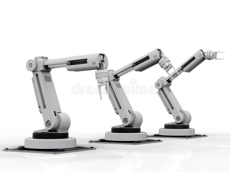 Trei brațe robotice pe fond alb royalty free illustration