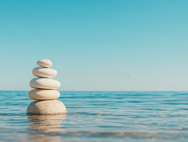 Trei pietre negre sunt stivuite cu grijă în apă calmă royalty free stock image
