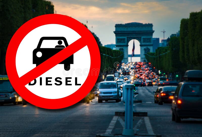Treibendes Dieselverbot Paris - Dieselauto Verbotszeichen