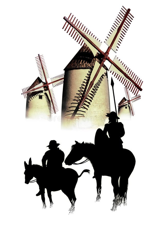 Trek Don Quichot en Sancho Panza aan vector illustratie Trek Don Quichot en Sancho Panza aan vector illustratie