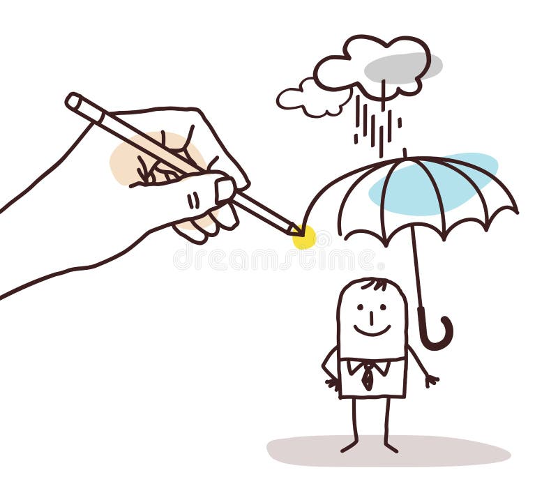 Trekkend Grote Hand - Beeldverhaalmens met Paraplu vector illustratie Trekkend Grote Hand - Beeldverhaalmens met Paraplu vector illustratie