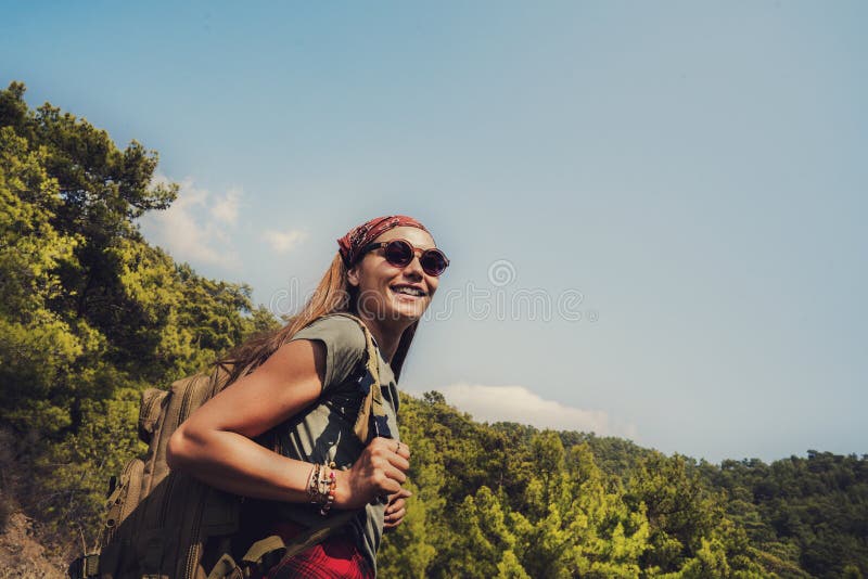 Trekking with Backpack in the Forest Stock Image Image of hike