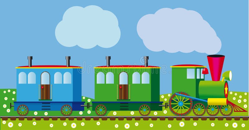 Trem De Brinquedo Colorido E Trilhos Ferroviários Azuis Claros Royalty Free  SVG, Cliparts, Vetores, e Ilustrações Stock. Image 172559413