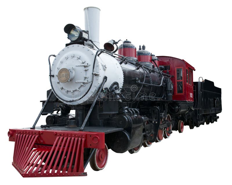 Trem velho da locomotiva de vapor do vintage isolado, branco