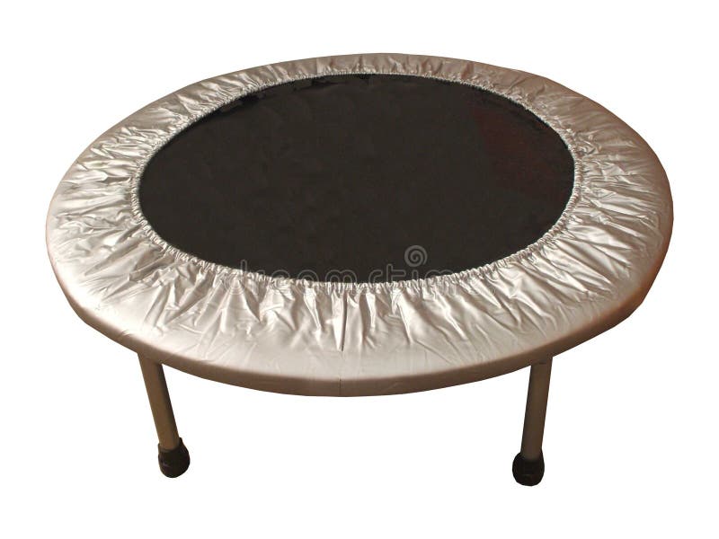 A Black and Silver Indoor Trampoline. A Black and Silver Indoor Trampoline.