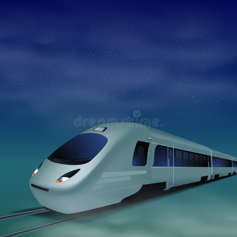 Tren de alta velocidad en la noche libre illustration Tren de alta velocidad en la noche libre illustration