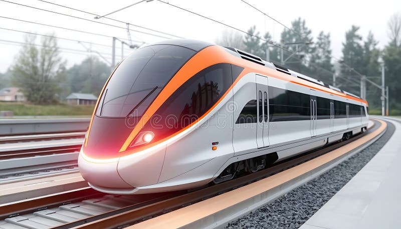 Tren de mare viteză cu gloanțe în mișcare care descrie transportul modern și viteza generativă AI royalty free illustration