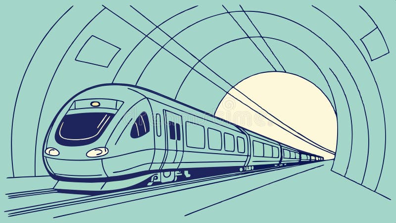 Tren de tip „bullet” în tunelul modern pentru transport de mare viteză. vector illustration