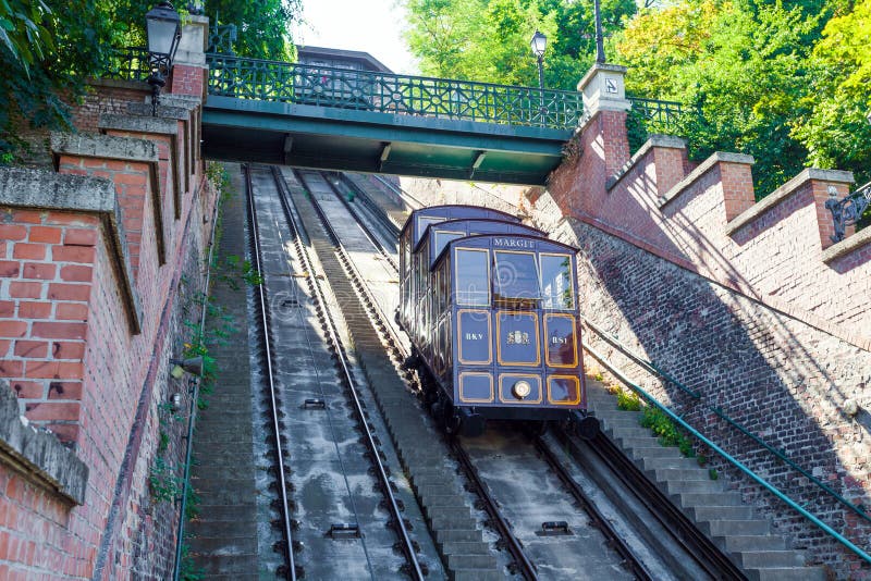 Tren funicular de la tranvía que va a Buda Castle fotos de archivo libres de regalías Tren funicular de la tranvía que va a Buda Castle fotos de archivo libres de regalías