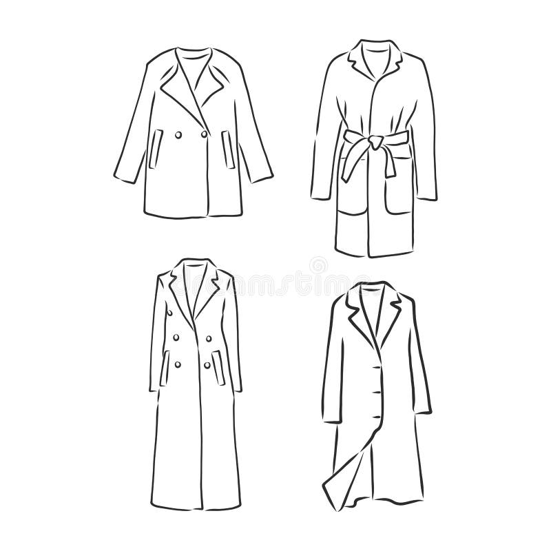 Trench Coat Icon. Fashion Garment Symbol. Technical Drawing of Garment ...