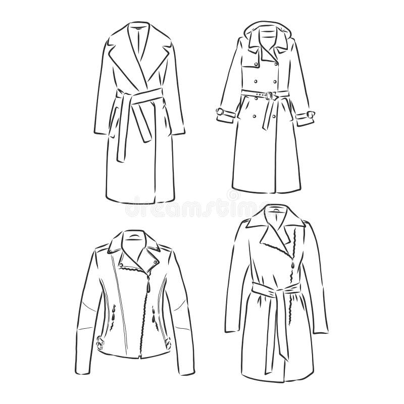 Trench Coat Icon. Fashion Garment Symbol. Technical Drawing of Garment ...