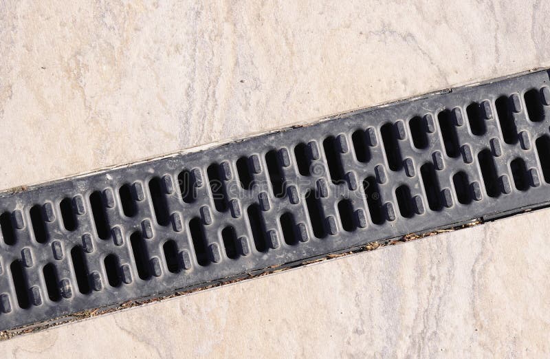 Trench Drain Linear Grate on Street Stock Image Image of channel