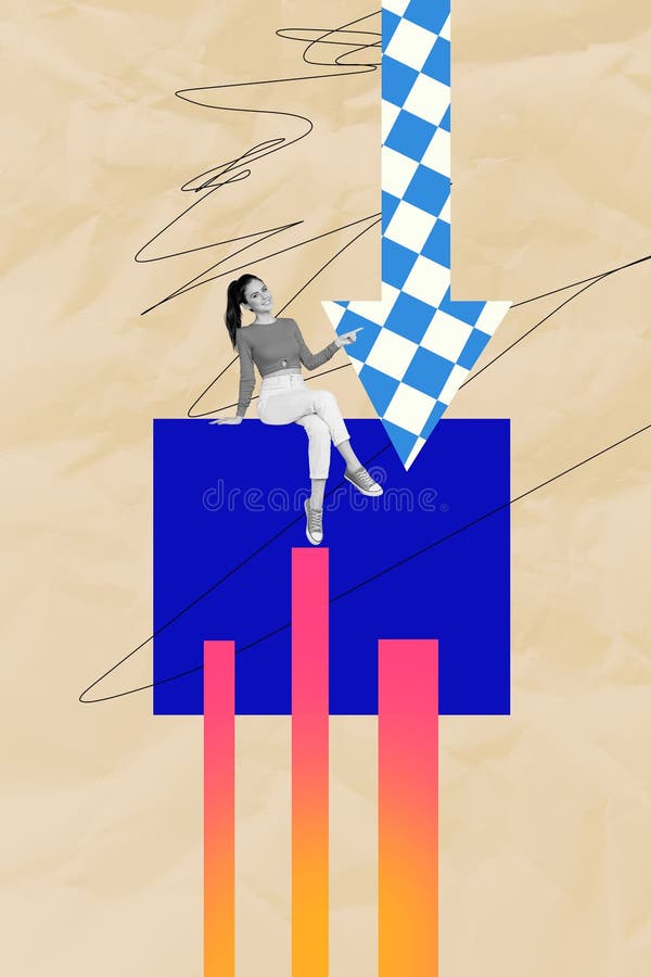 Trend template sketch design 3D photo collage of process arrow direction development startup choice young lady sit block graphics trader. Graphics way stock images, royalty-free photos and pictures