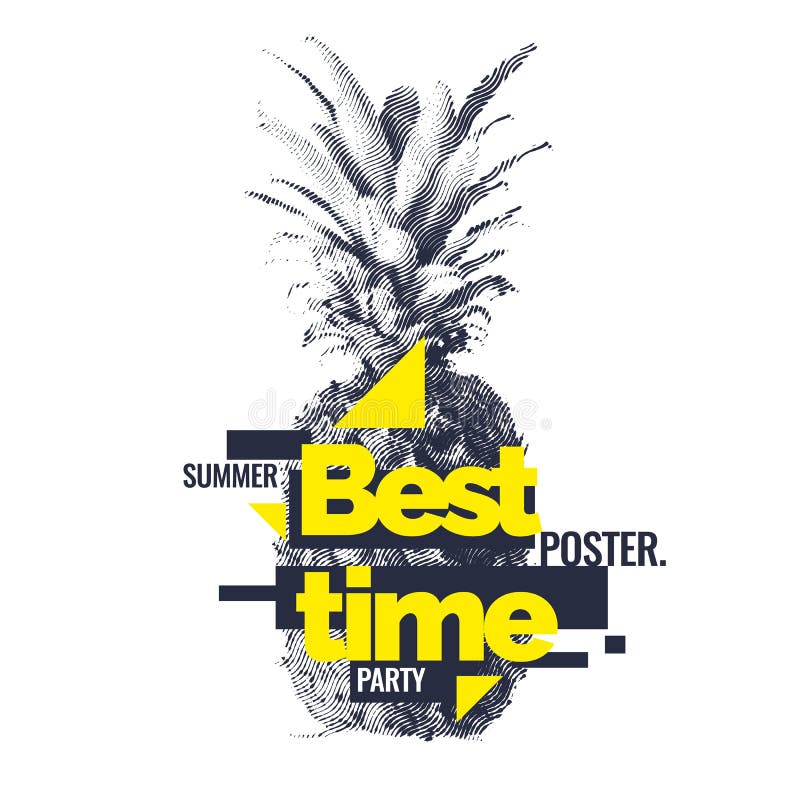 Trendig modern affisch med ananas, sommartid stock illustrationer Trendig modern affisch med ananas, sommartid stock illustrationer