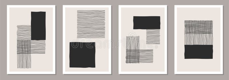 Trendig uppsättning abstrakta kreativa minimalistiska konstnärliga handdragna sammansättningar vektor illustrationer