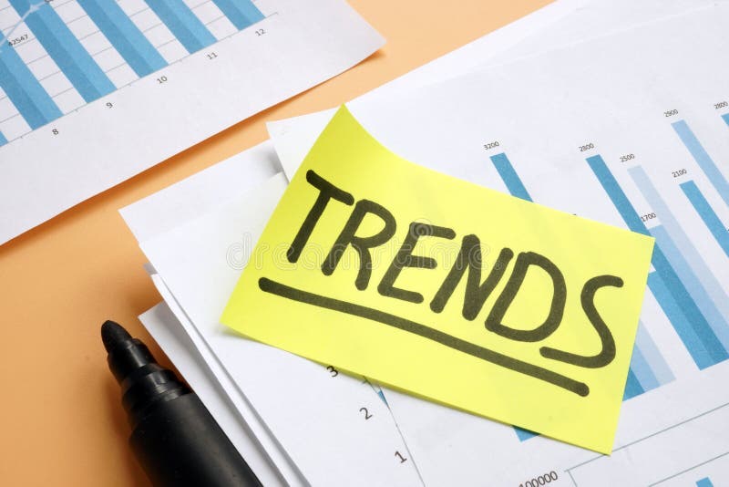 Trends Concept. Stack of Papers with Marketing Report Stock Image