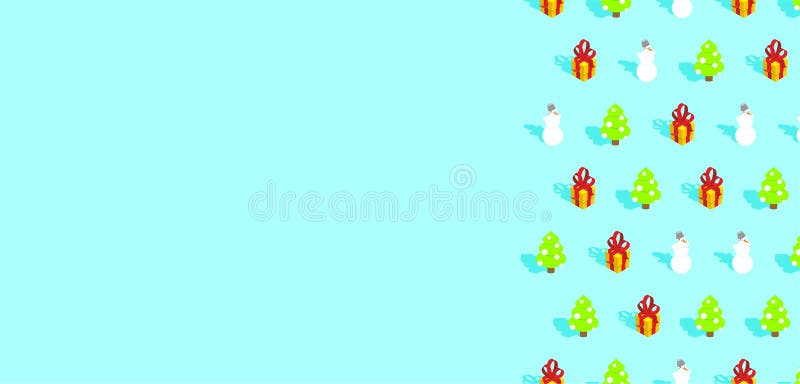 Trendy Christmas design background. Xmas winter card Place for text. Christmas tree and gift. Snowman pastel color. New Year