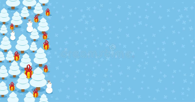 Trendy Christmas design background. Xmas winter card Place for text. Christmas tree and gift. Snowman pastel color. New Year