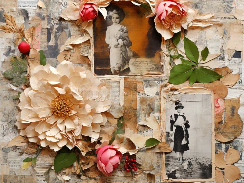 Trendy creative picture collage with vintage effect stock illustration