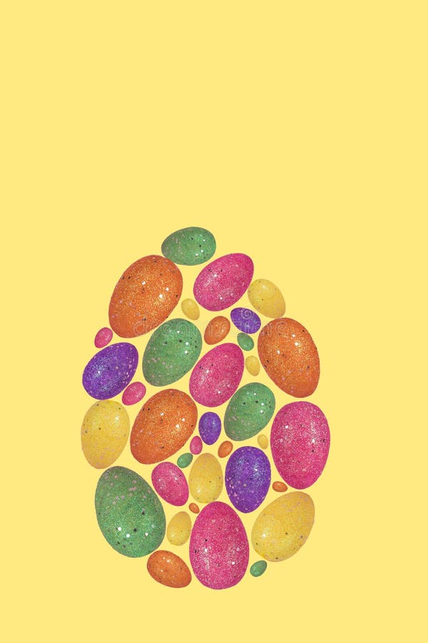 Trendy Easter egg made with colorful eggs on illuminating yellow background royalty free stock photography