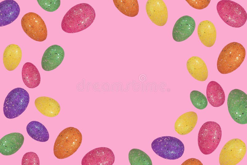 Trendy Easter layout made of flying colorful eggs on light pink background royalty free illustration